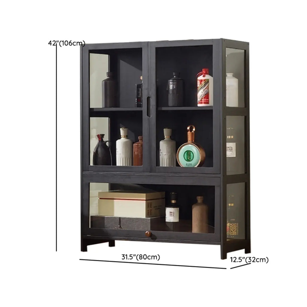 Contemporary 5 Shelves Bamboo Glass Black Curio Cabinet