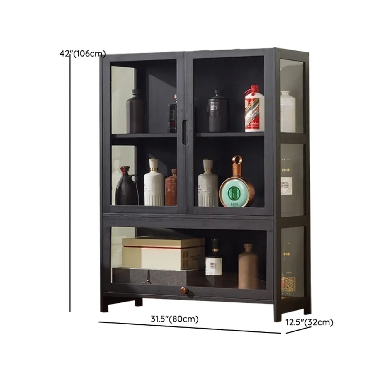 Contemporary 5 Shelves Bamboo Glass Black Curio Cabinet
