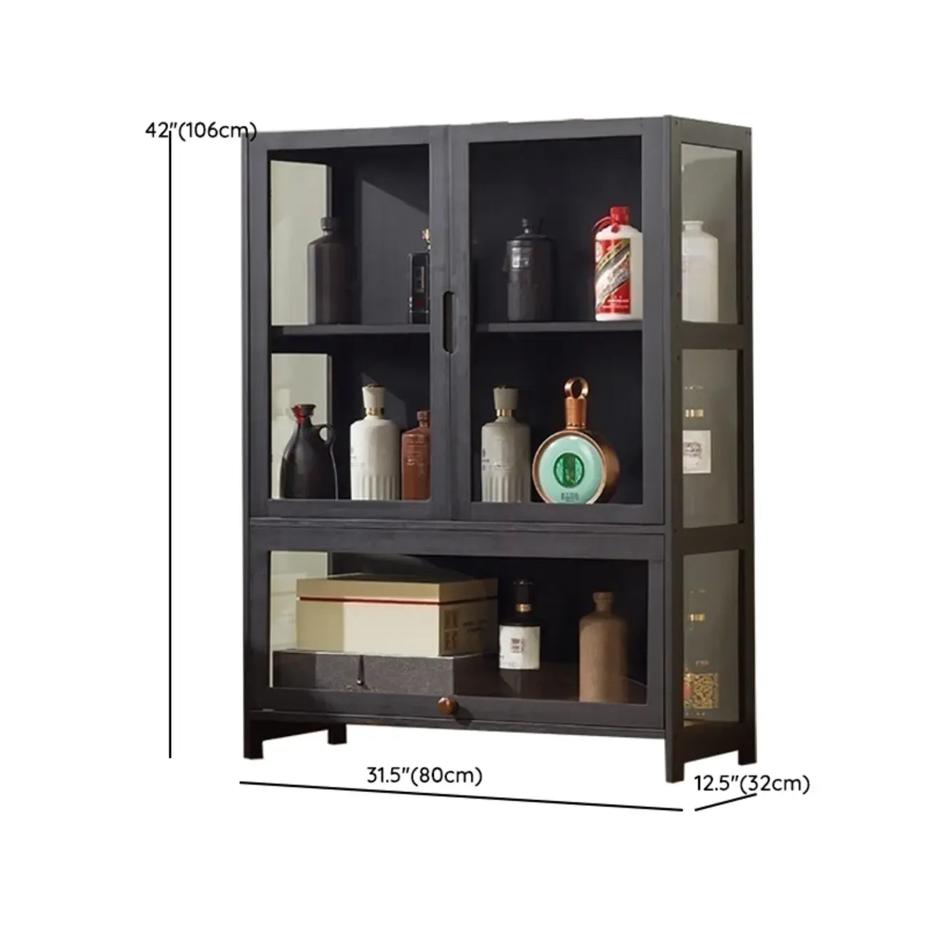 Contemporary 5 Shelves Bamboo Glass Black Curio Cabinet