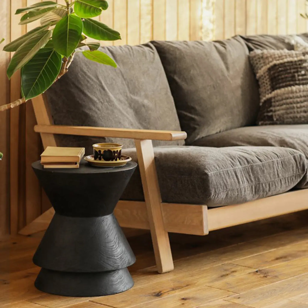 Traditional Wooden Round End Table with Drum Base