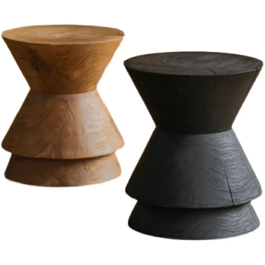 Traditional Wooden Round End Table with Drum Base