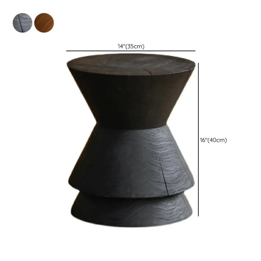 Traditional Wooden Round End Table with Drum Base