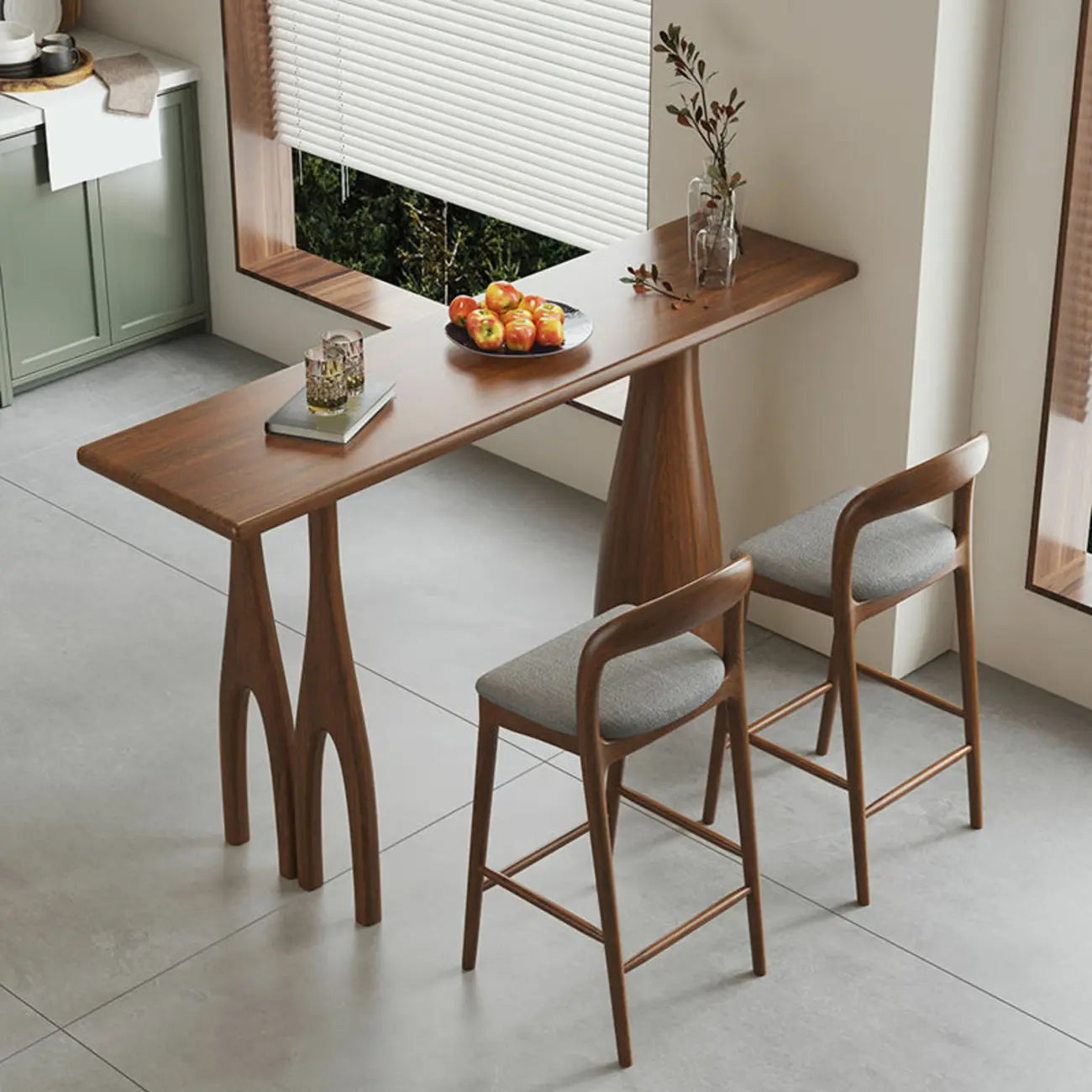 Brown Rectangle Natural Wooden Bar Table for Dining Room