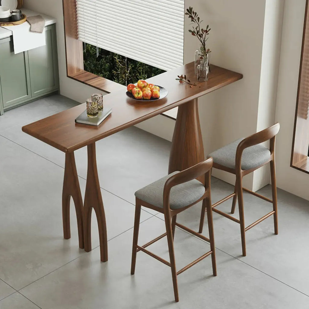 Brown Rectangle Natural Wooden Bar Table for Dining Room