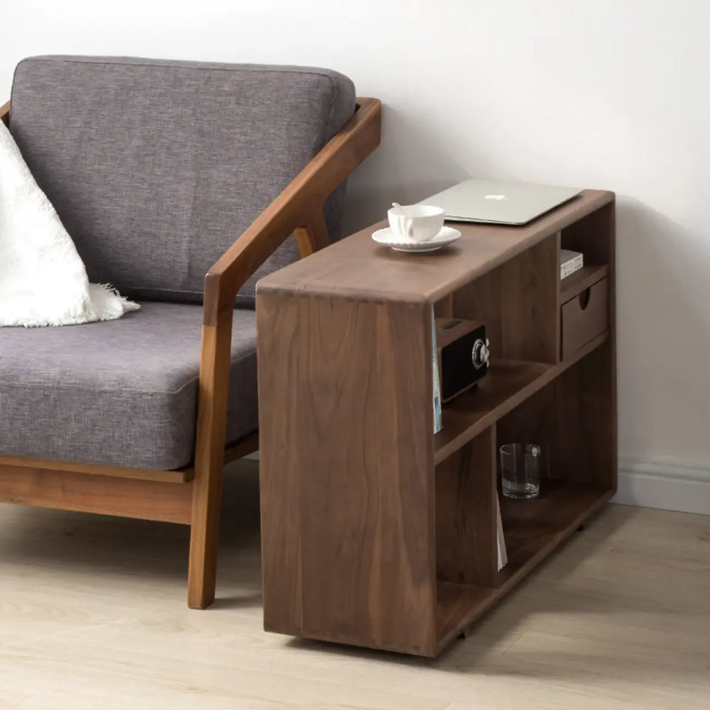 Walnut Wooden Open Shelving End Table for Living Room