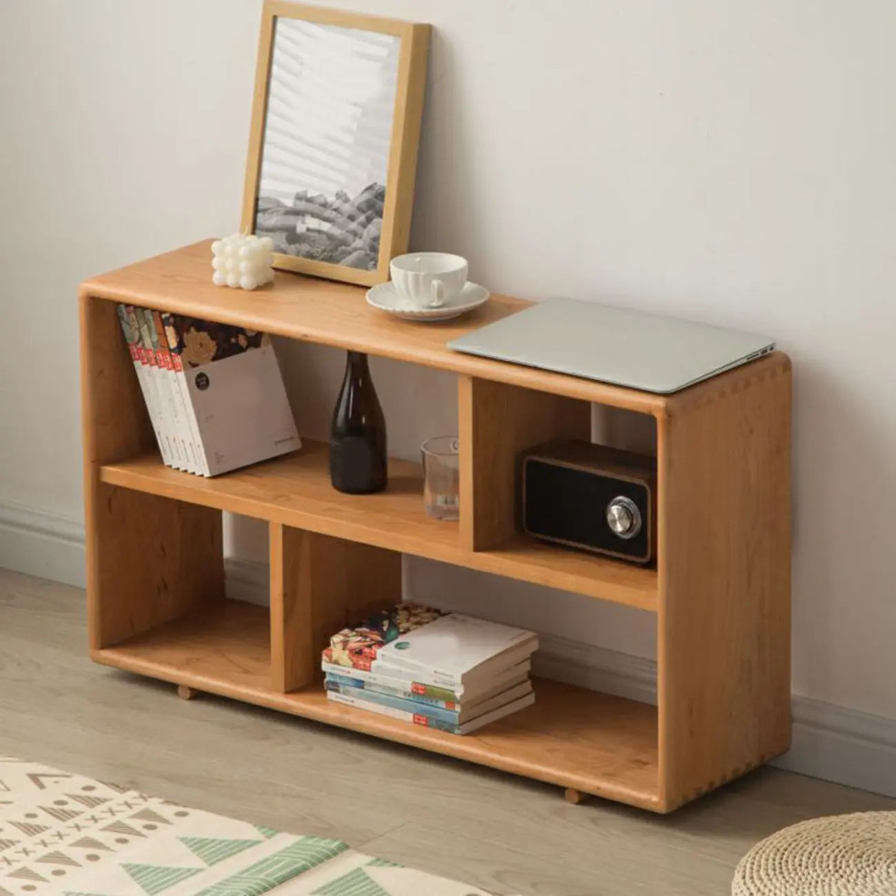 Walnut Wooden Open Shelving End Table for Living Room