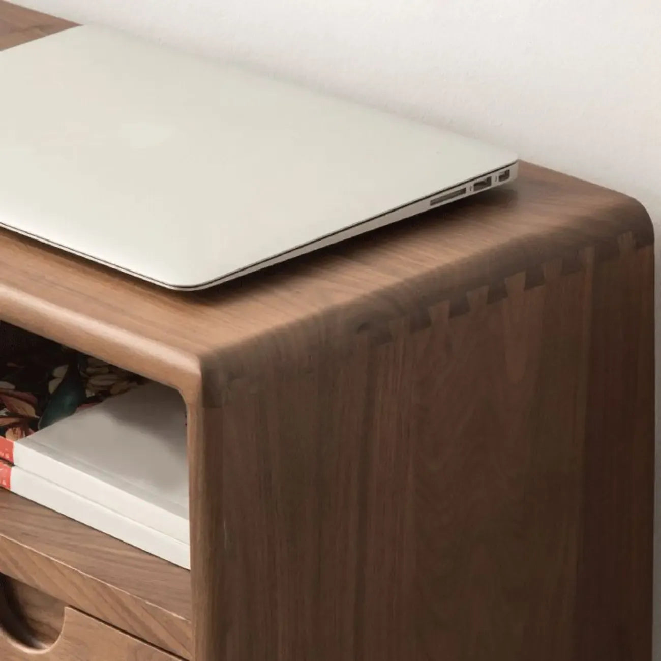 Walnut Wooden Open Shelving End Table for Living Room