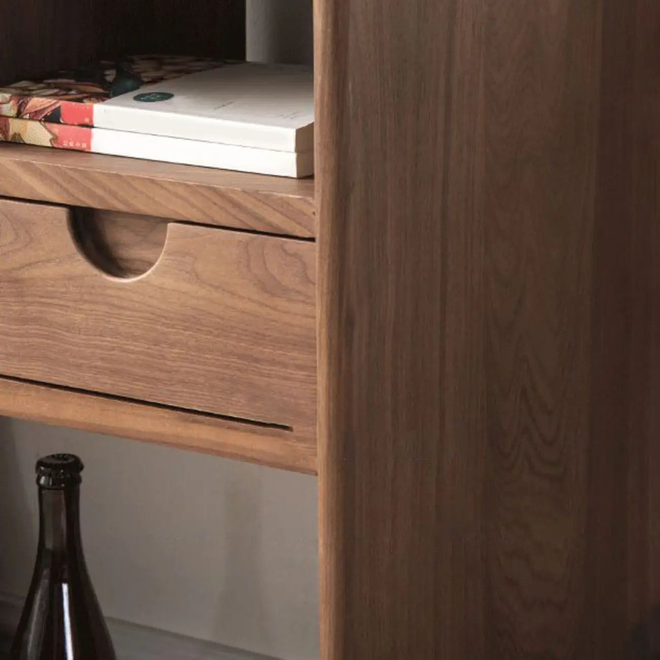 Walnut Wooden Open Shelving End Table for Living Room