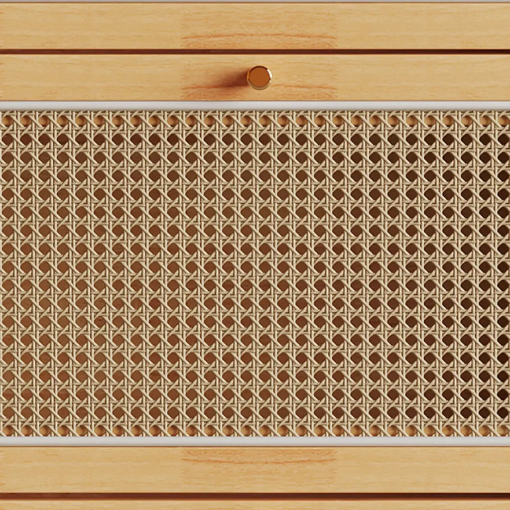 Bohemian Solid Wood Shoe Storage with Rattan Doors