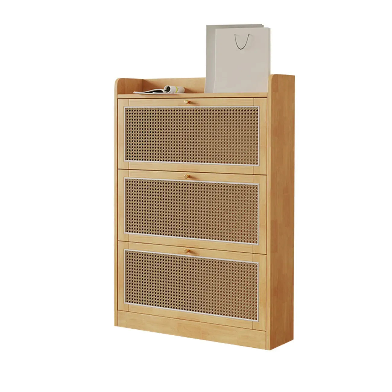 Bohemian Solid Wood Shoe Storage with Rattan Doors