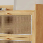 Bohemian Solid Wood Shoe Storage with Rattan Doors