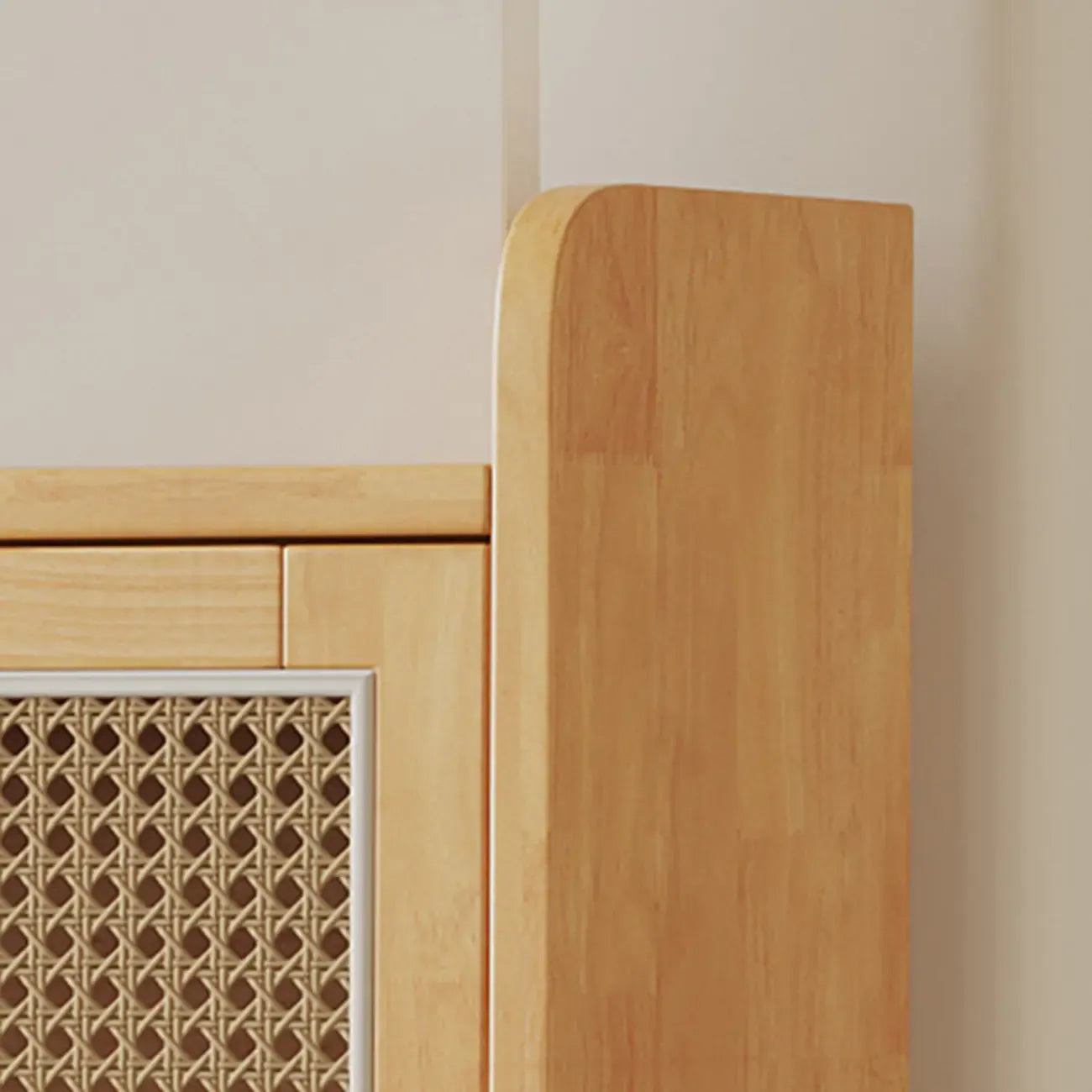 Bohemian Solid Wood Shoe Storage with Rattan Doors