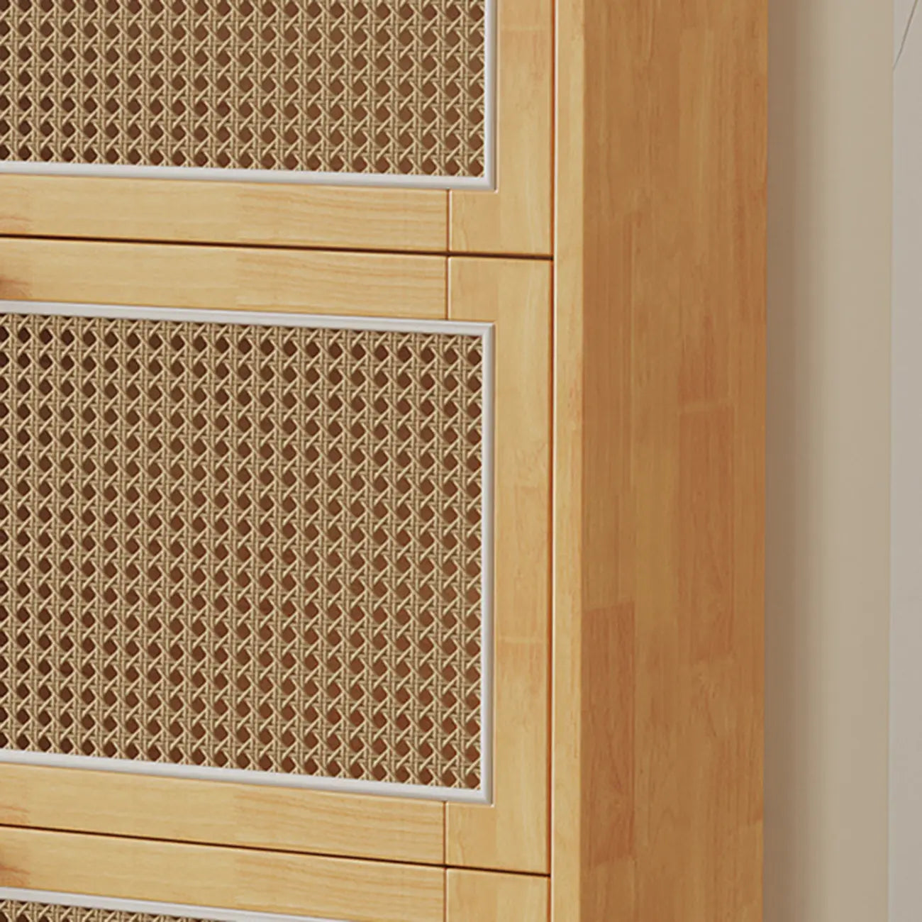 Bohemian Solid Wood Shoe Storage with Rattan Doors