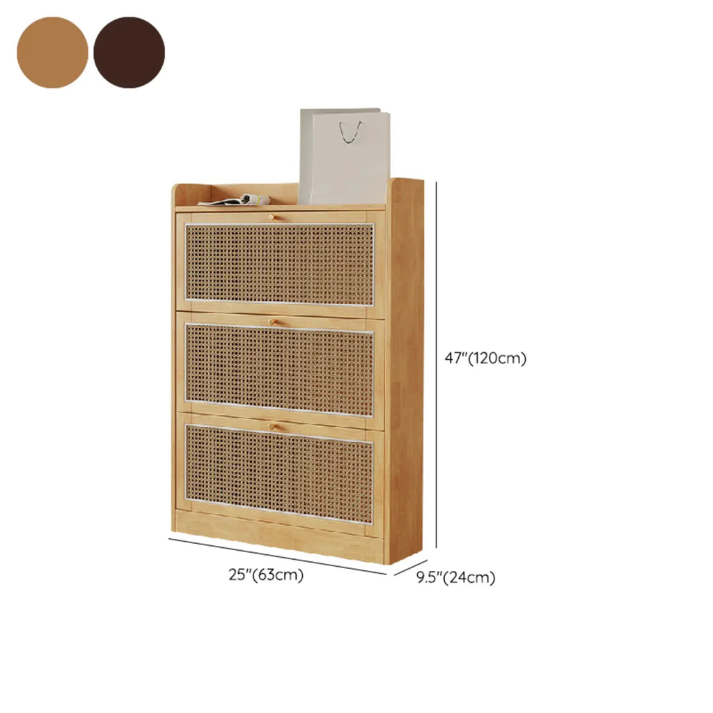 Bohemian Solid Wood Shoe Storage with Rattan Doors