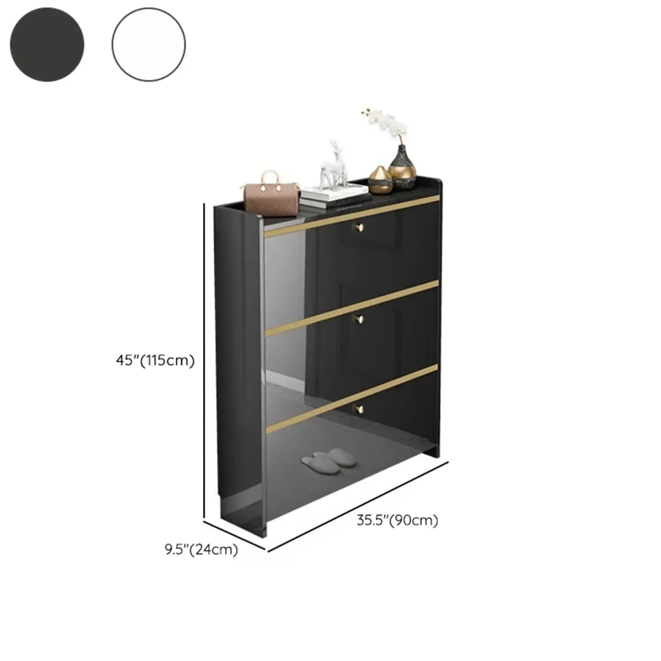 Entryway Glam Black Shoe Storage with Adjustable Shelves
