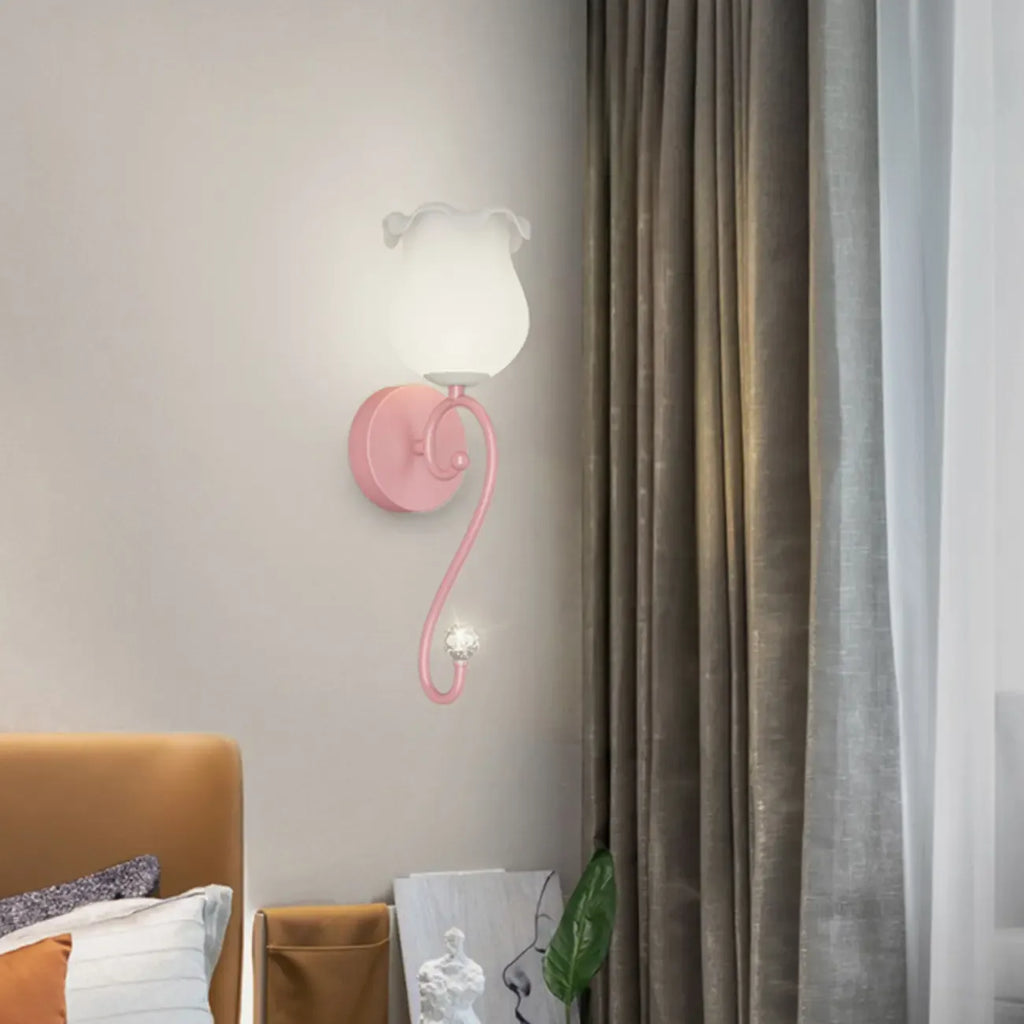 15 to 19 Inch Floral Wall Sconce with Glass Shade for Bedroom