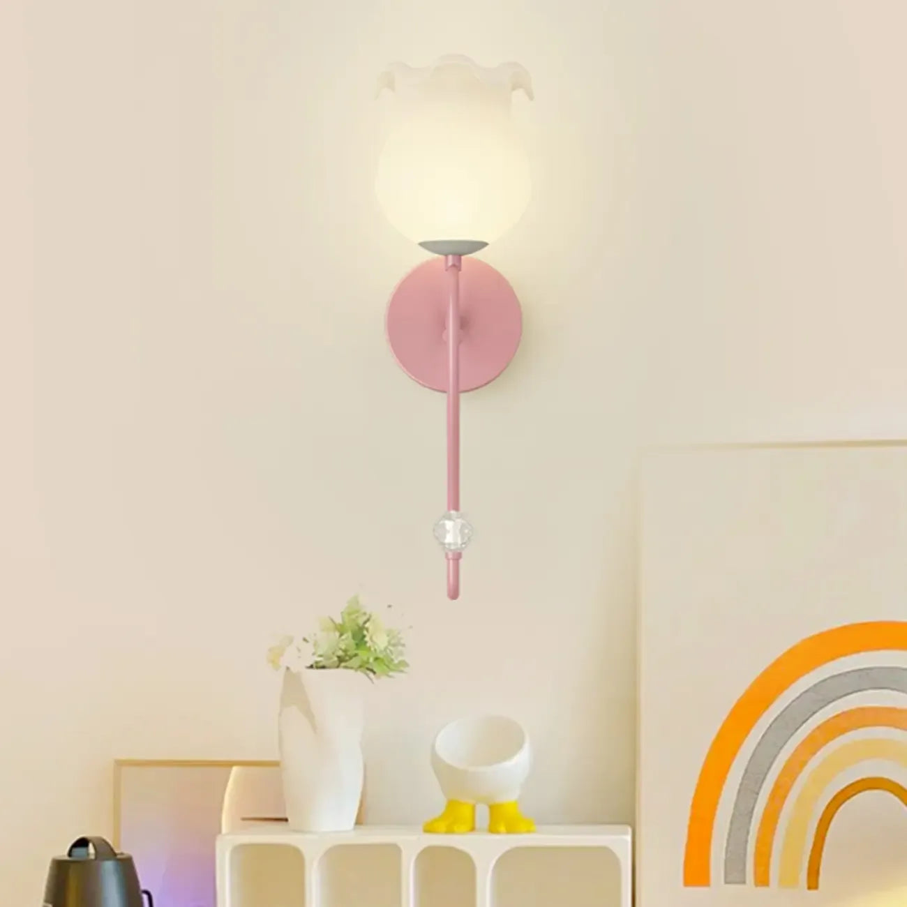 15 to 19 Inch Floral Wall Sconce with Glass Shade for Bedroom