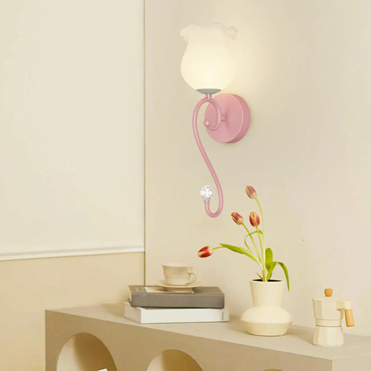 15 to 19 Inch Floral Wall Sconce with Glass Shade for Bedroom