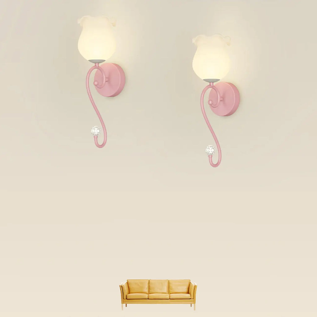 15 to 19 Inch Floral Wall Sconce with Glass Shade for Bedroom