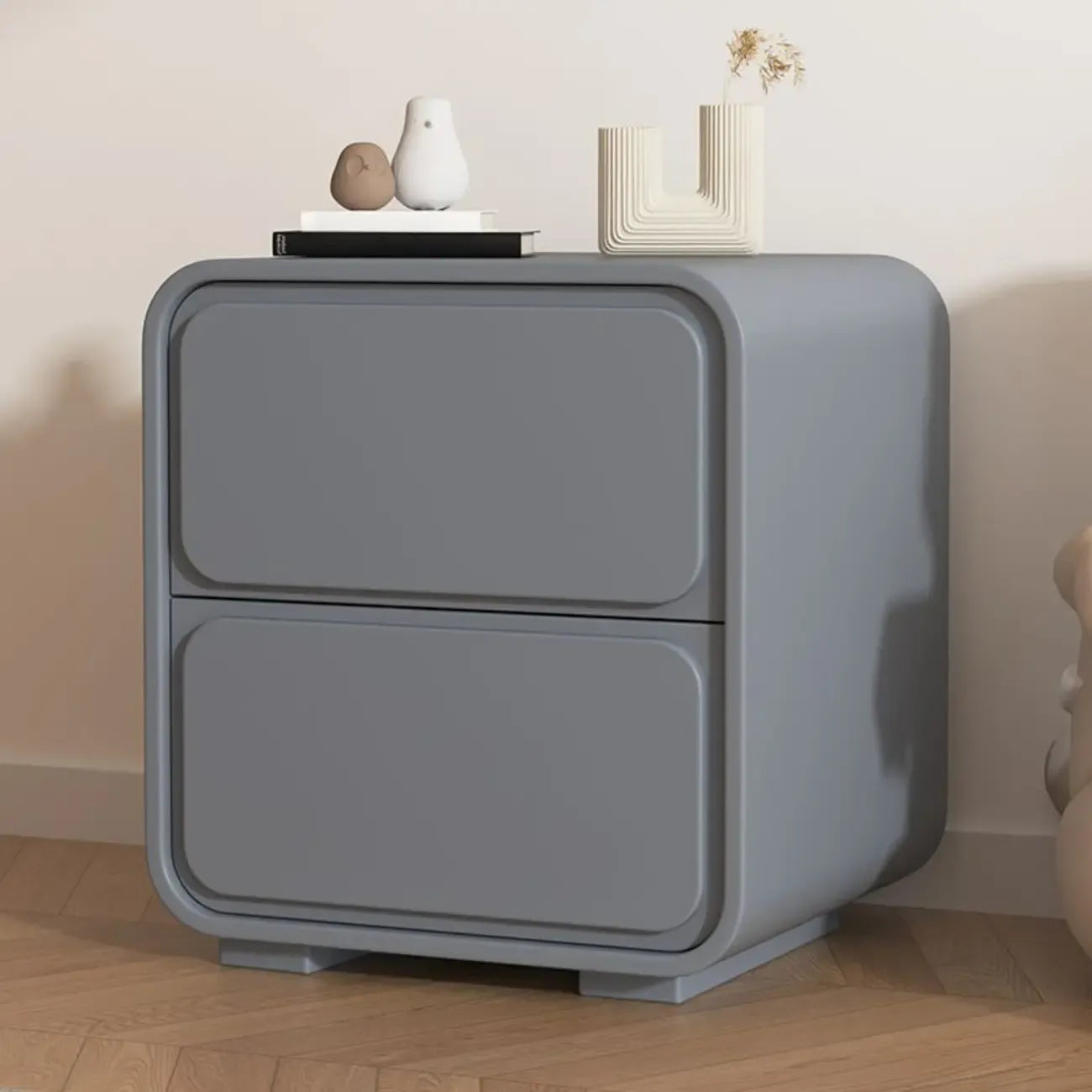Modern Bedside Table with 2 Drawers - Beige Nightstand