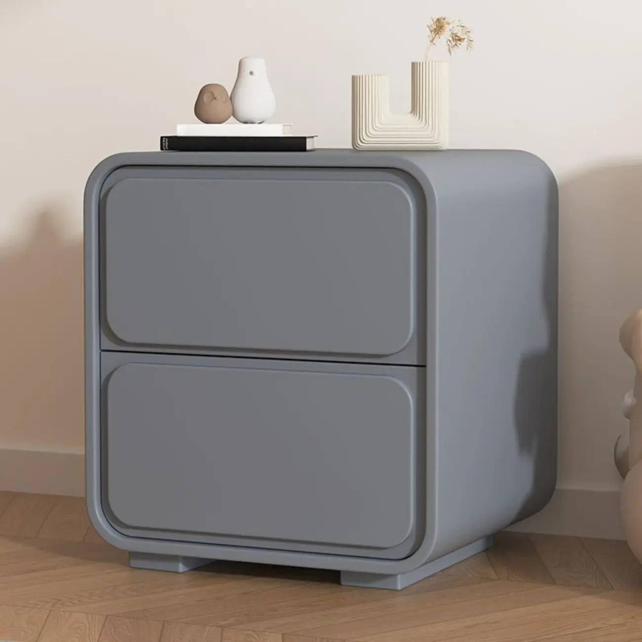 Modern Bedside Table with 2 Drawers - Beige Nightstand
