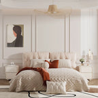 Modern Bedside Table with 2 Drawers - Beige Nightstand