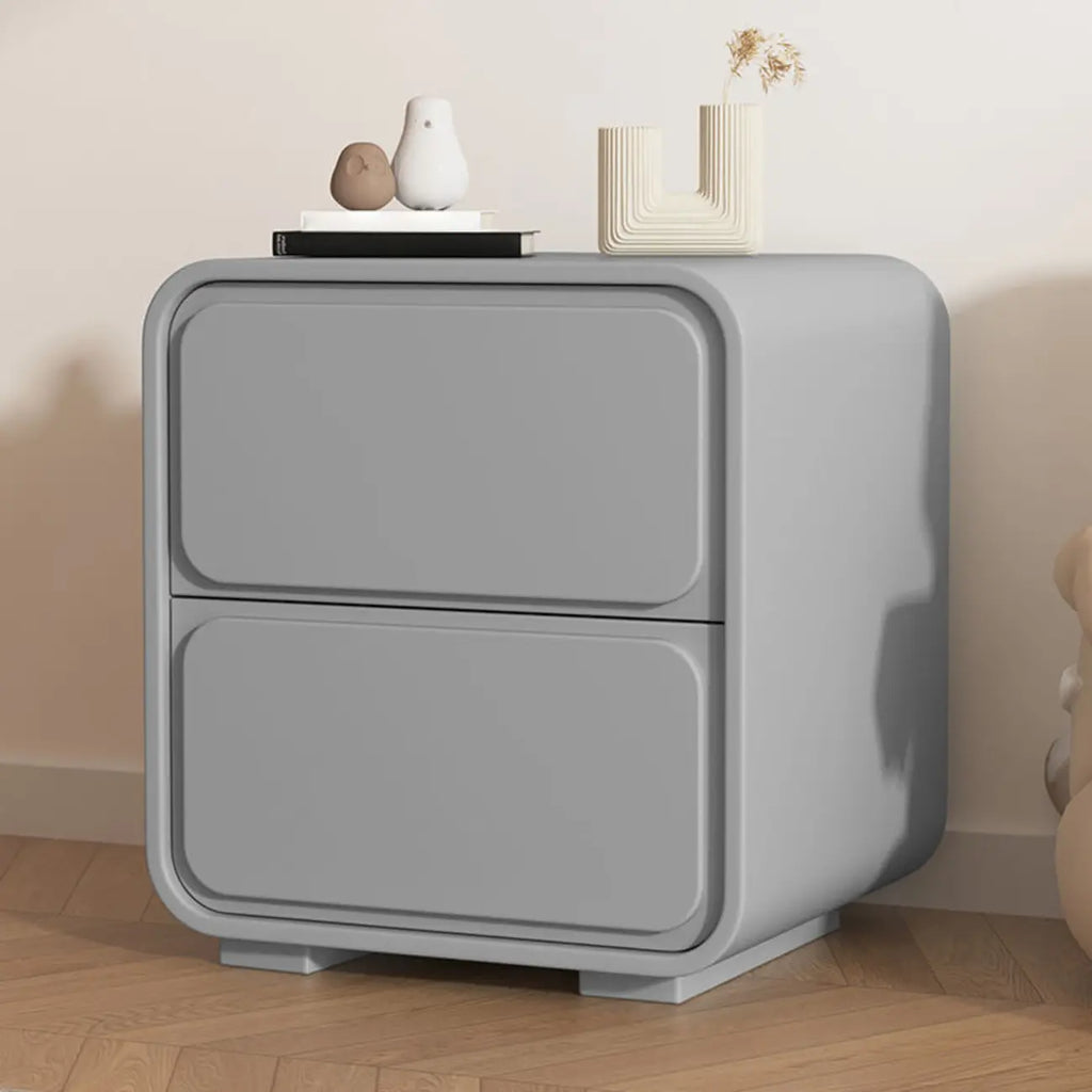 Modern Bedside Table with 2 Drawers - Beige Nightstand