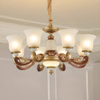 Adjustable Dining Room Gold Glass Bell Shape Up Light Chandelier