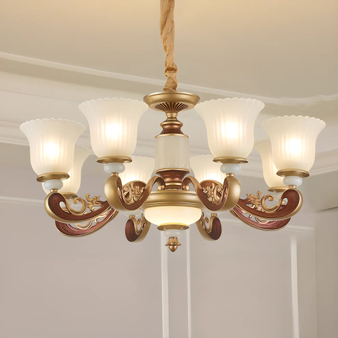 Adjustable Dining Room Gold Glass Bell Shape Up Light Chandelier