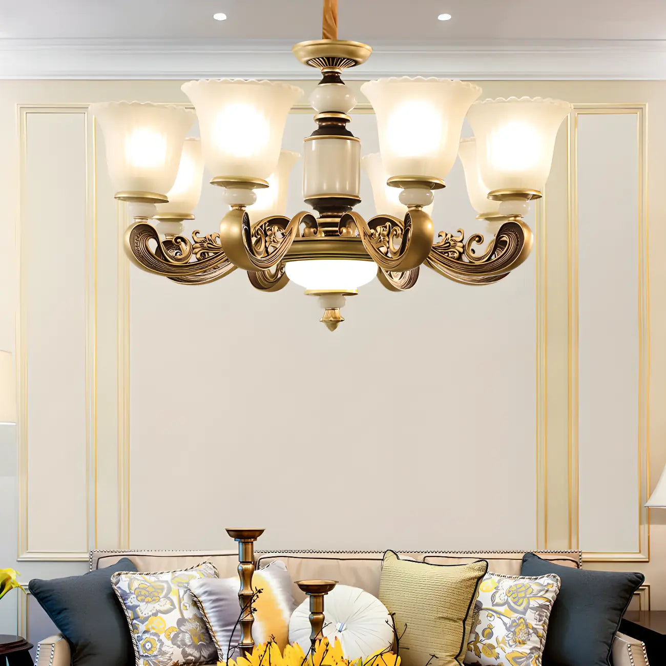 Adjustable Dining Room Gold Glass Bell Shape Up Light Chandelier
