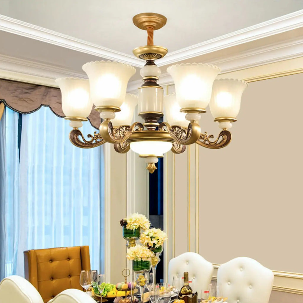 Adjustable Dining Room Gold Glass Bell Shape Up Light Chandelier