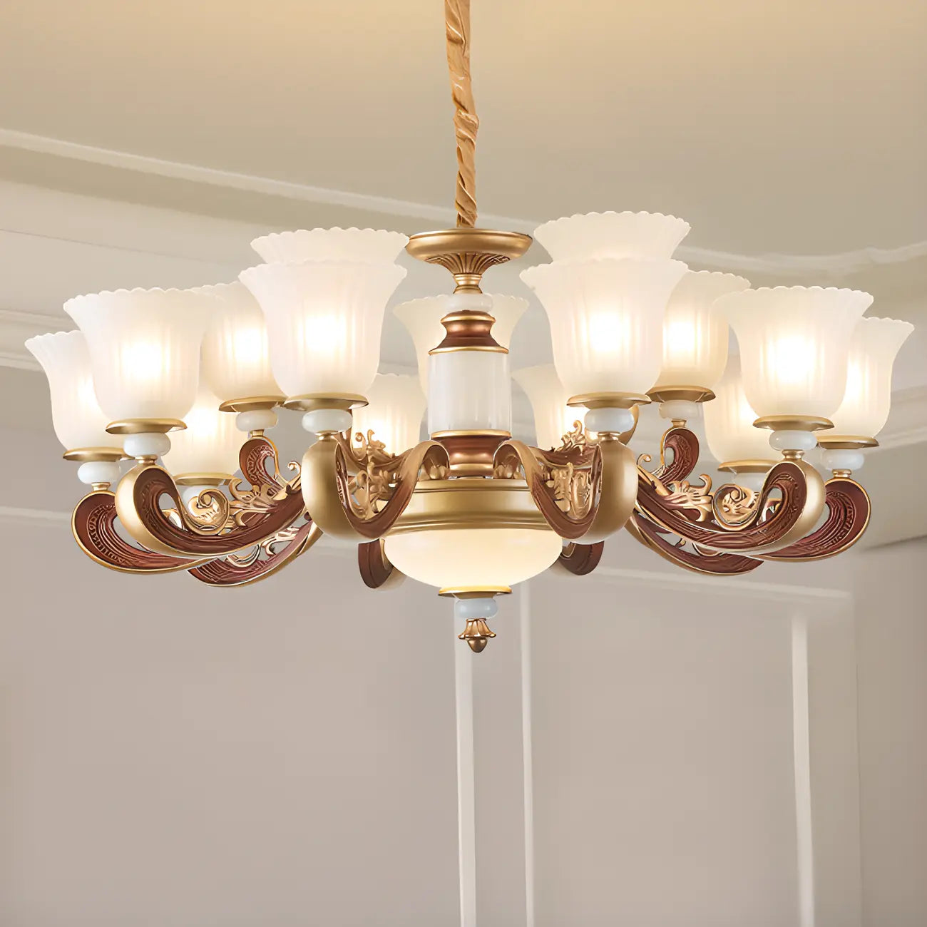 Adjustable Dining Room Gold Glass Bell Shape Up Light Chandelier