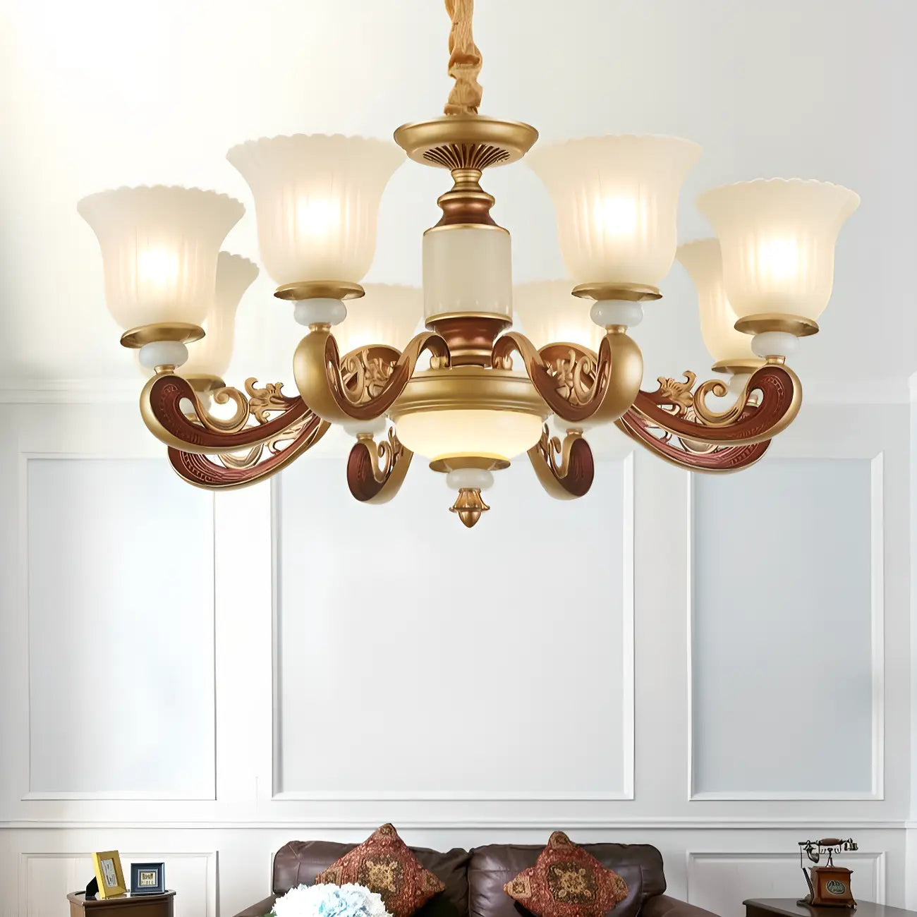 Adjustable Dining Room Gold Glass Bell Shape Up Light Chandelier