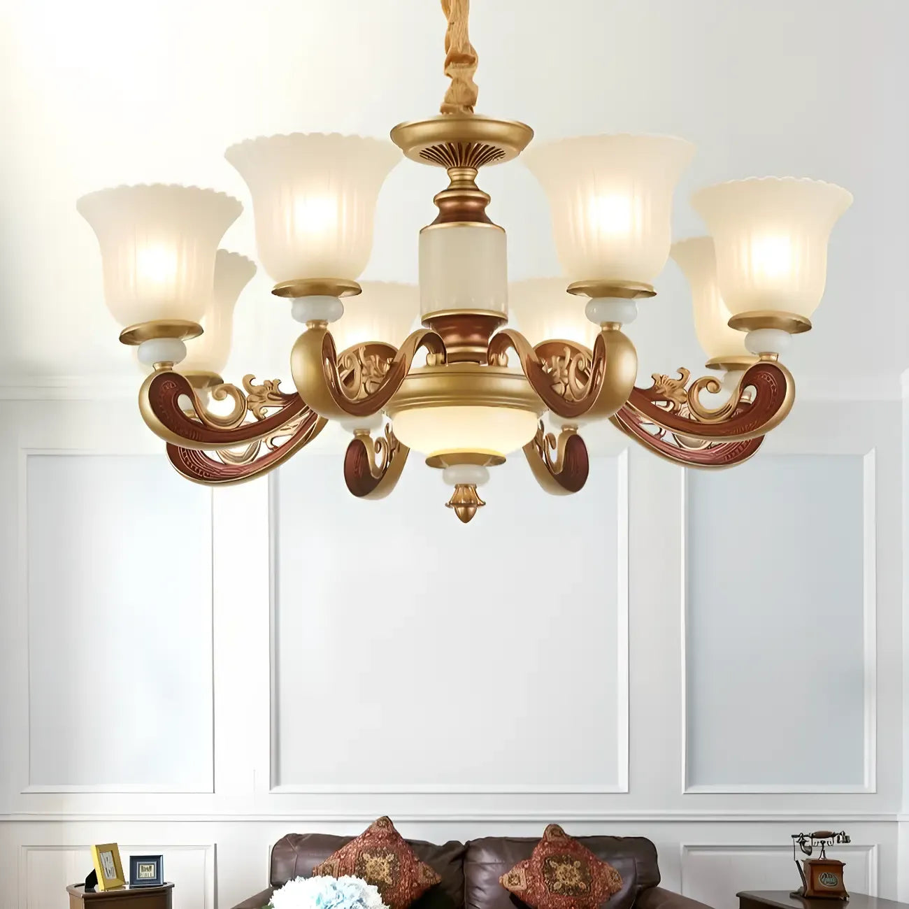 Adjustable Dining Room Gold Glass Bell Shape Up Light Chandelier