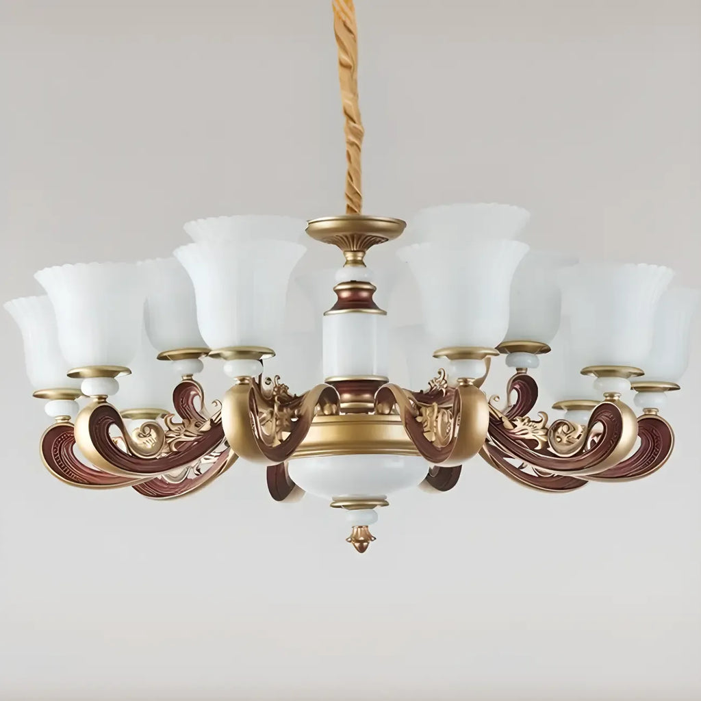 Adjustable Dining Room Gold Glass Bell Shape Up Light Chandelier