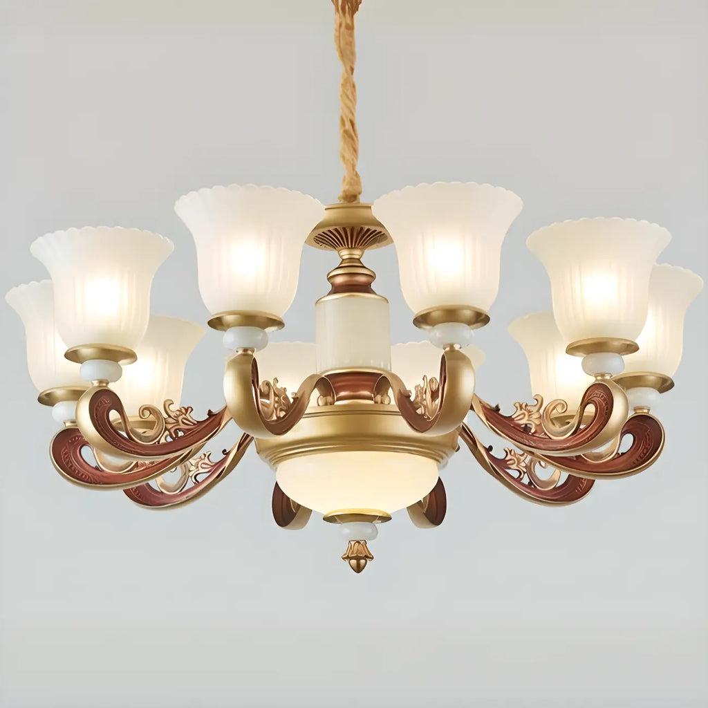 Adjustable Dining Room Gold Glass Bell Shape Up Light Chandelier