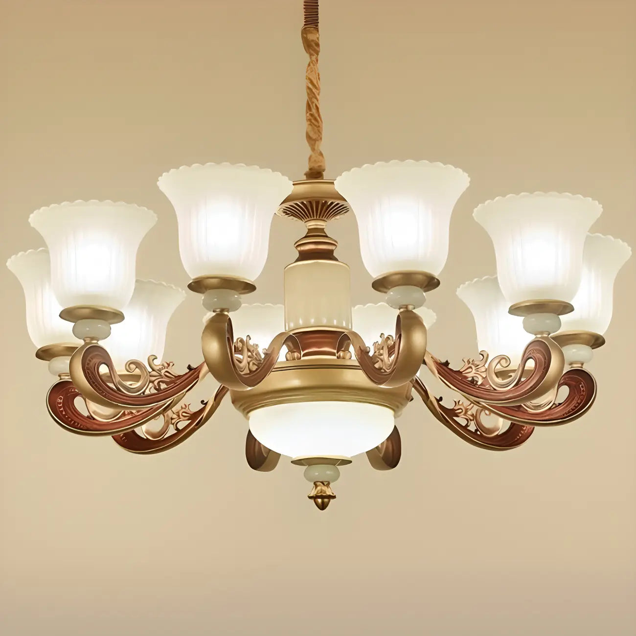 Adjustable Dining Room Gold Glass Bell Shape Up Light Chandelier
