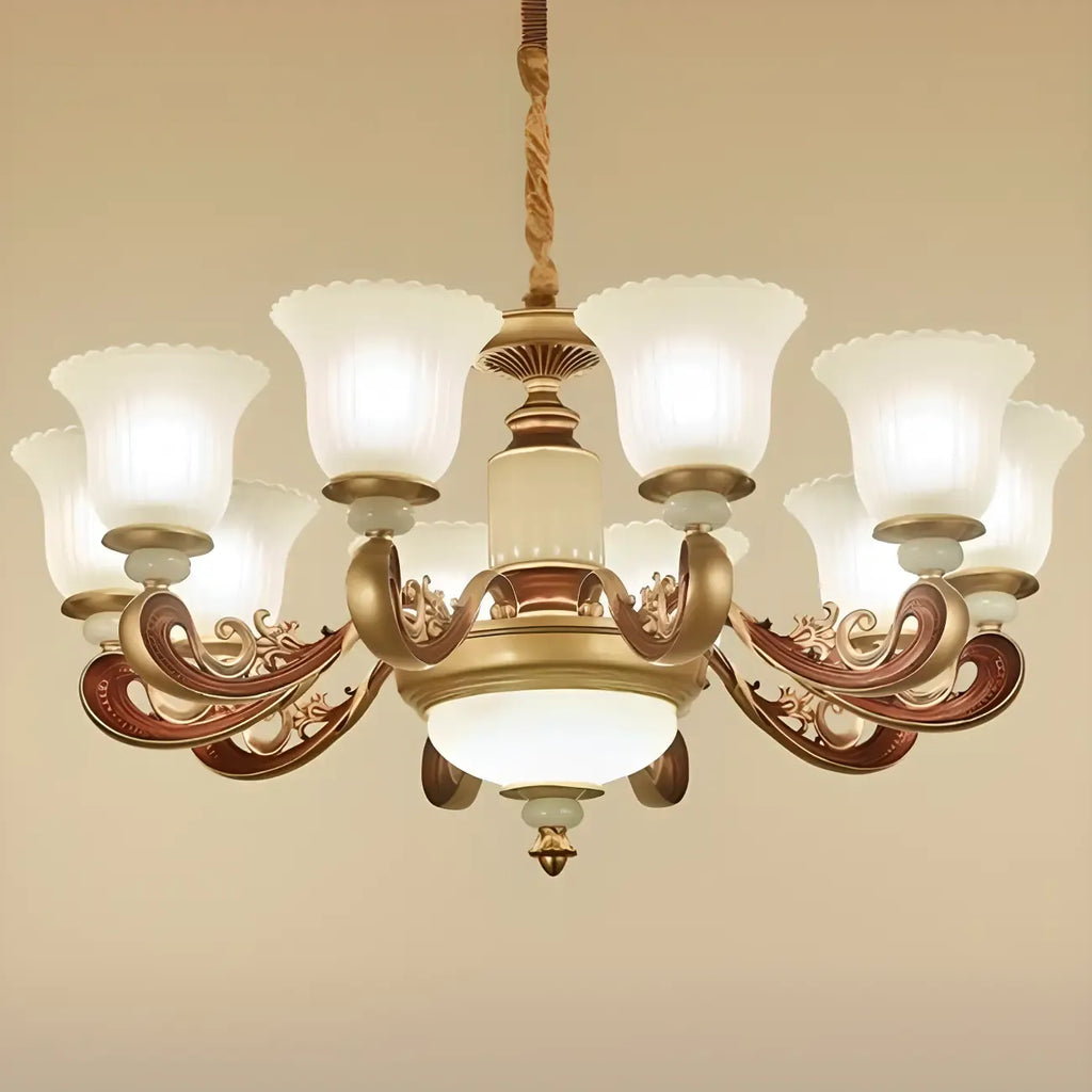 Adjustable Dining Room Gold Glass Bell Shape Up Light Chandelier