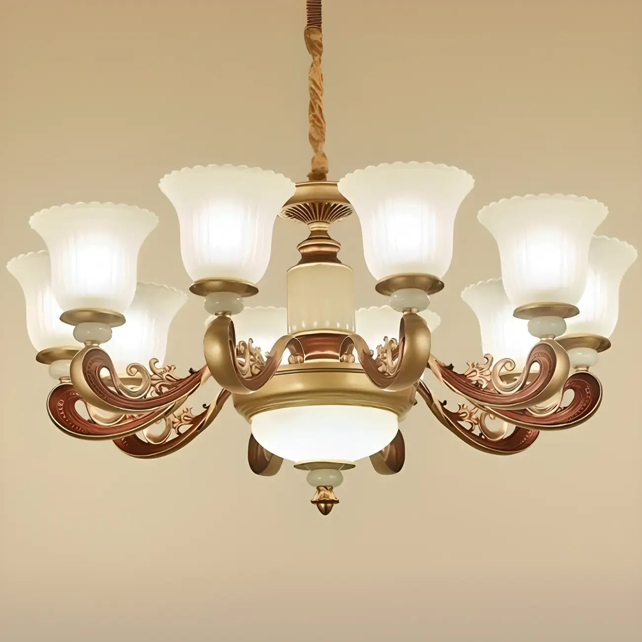 Adjustable Dining Room Gold Glass Bell Shape Up Light Chandelier