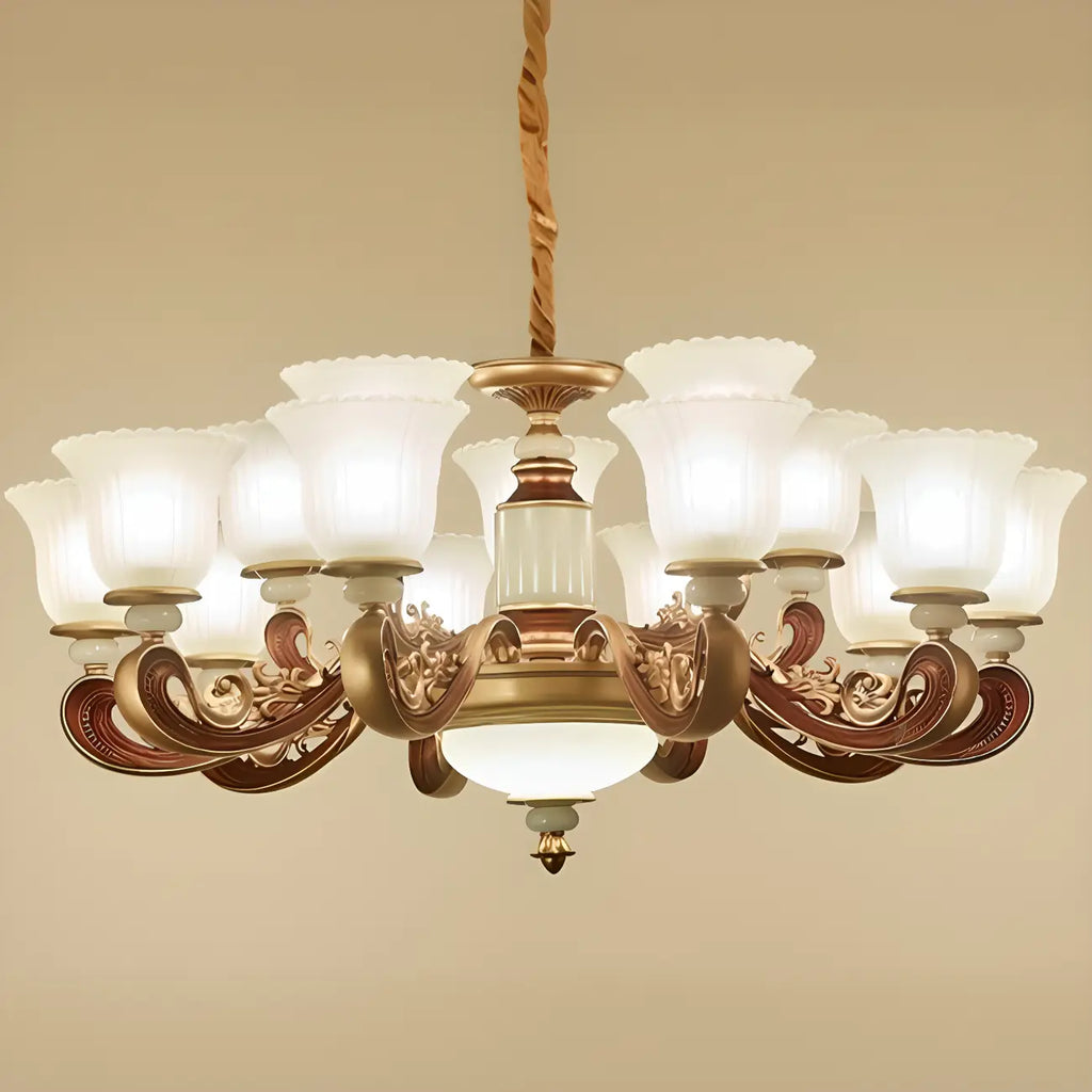 Adjustable Dining Room Gold Glass Bell Shape Up Light Chandelier