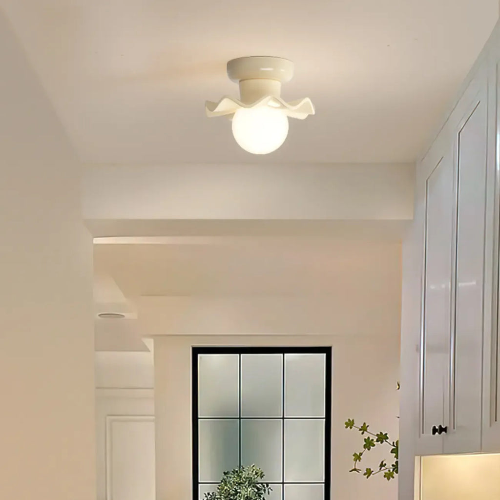 Modern 5 Inch Cream Semi Flush Ceiling Light for Hallway