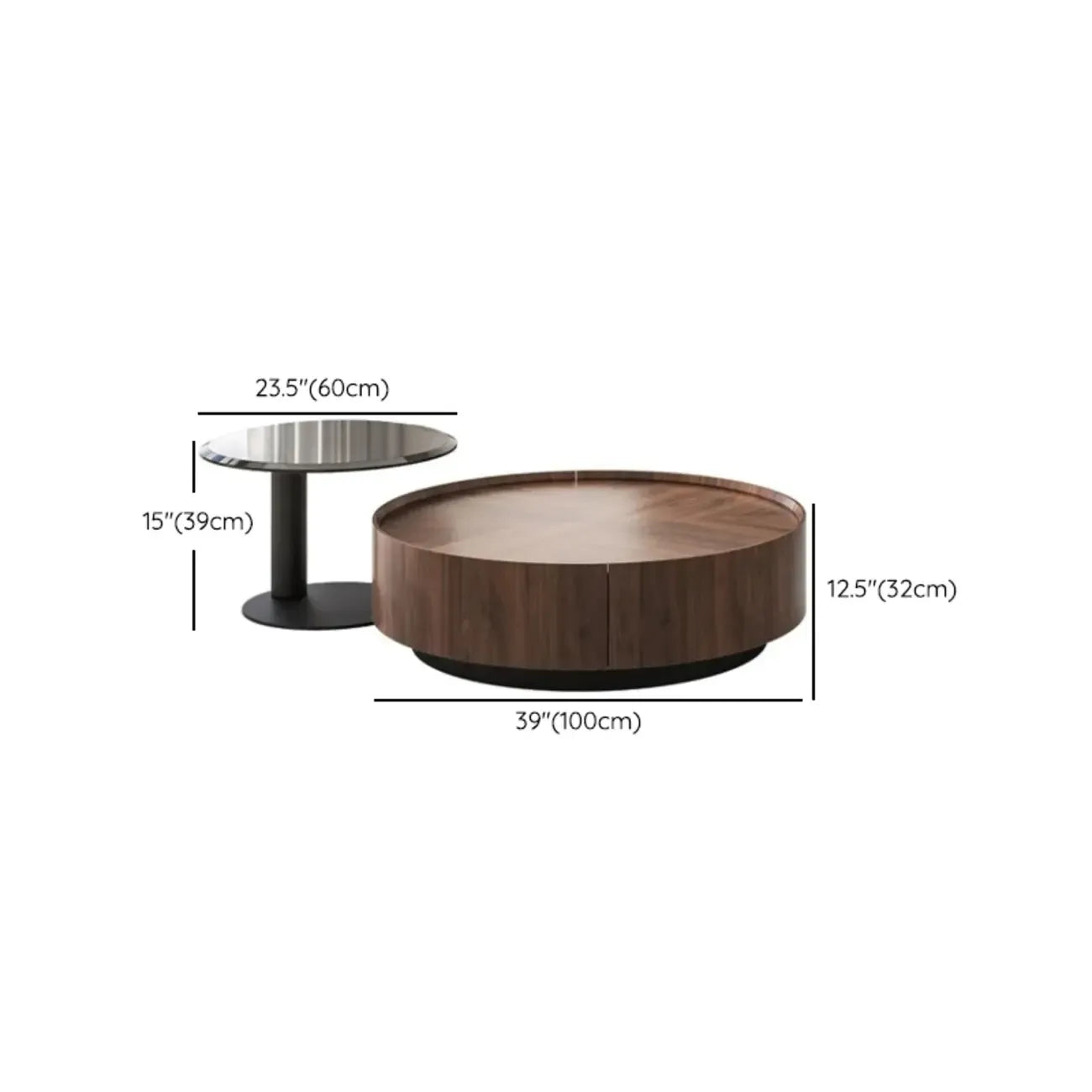 2 Drawers Round Reclaimed Wood Nesting Pallet Coffee Table