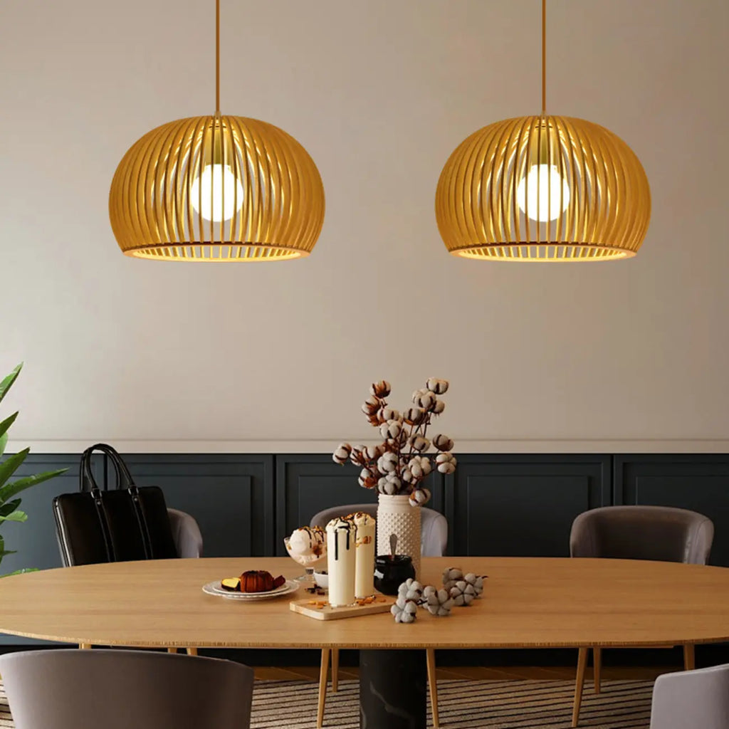 Oriental Adjustable Wood Pendant Light for Kitchen Dining