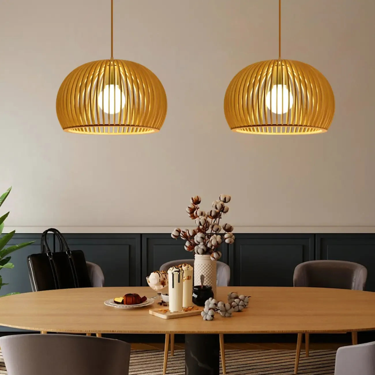Oriental Adjustable Wood Pendant Light for Kitchen Dining