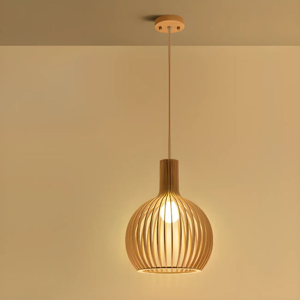 Oriental Adjustable Wood Pendant Light for Kitchen Dining
