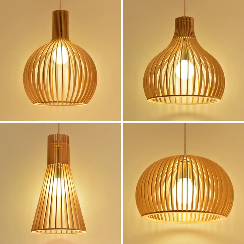 Oriental Adjustable Wood Pendant Light for Kitchen Dining