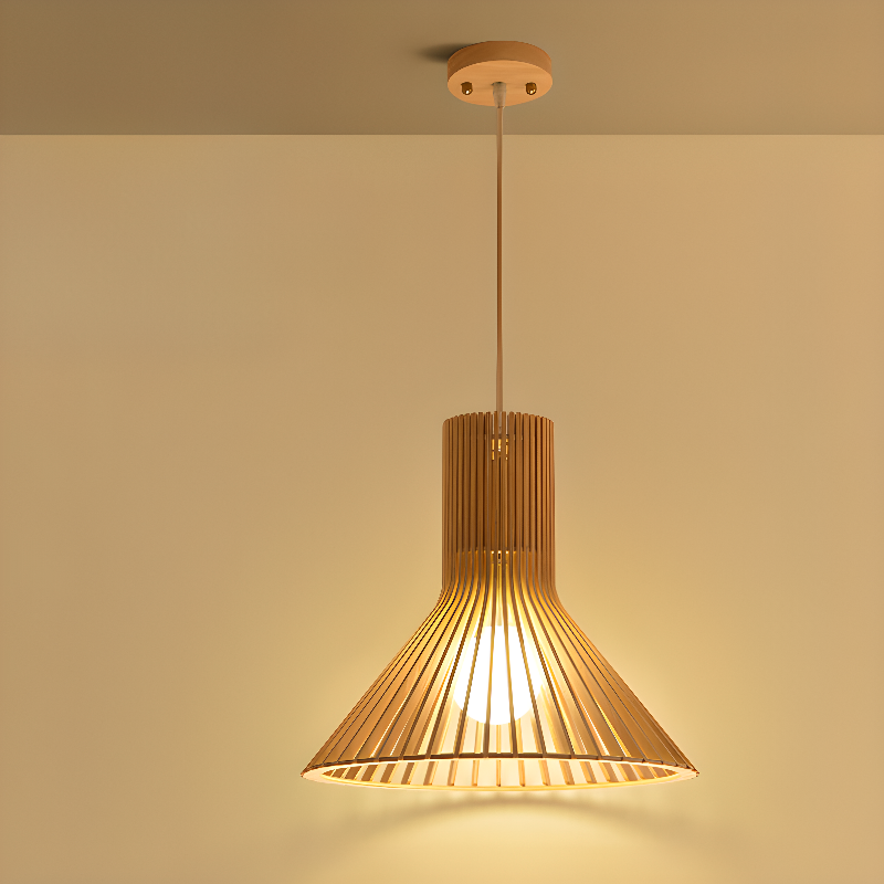 Oriental Adjustable Wood Pendant Light for Kitchen Dining