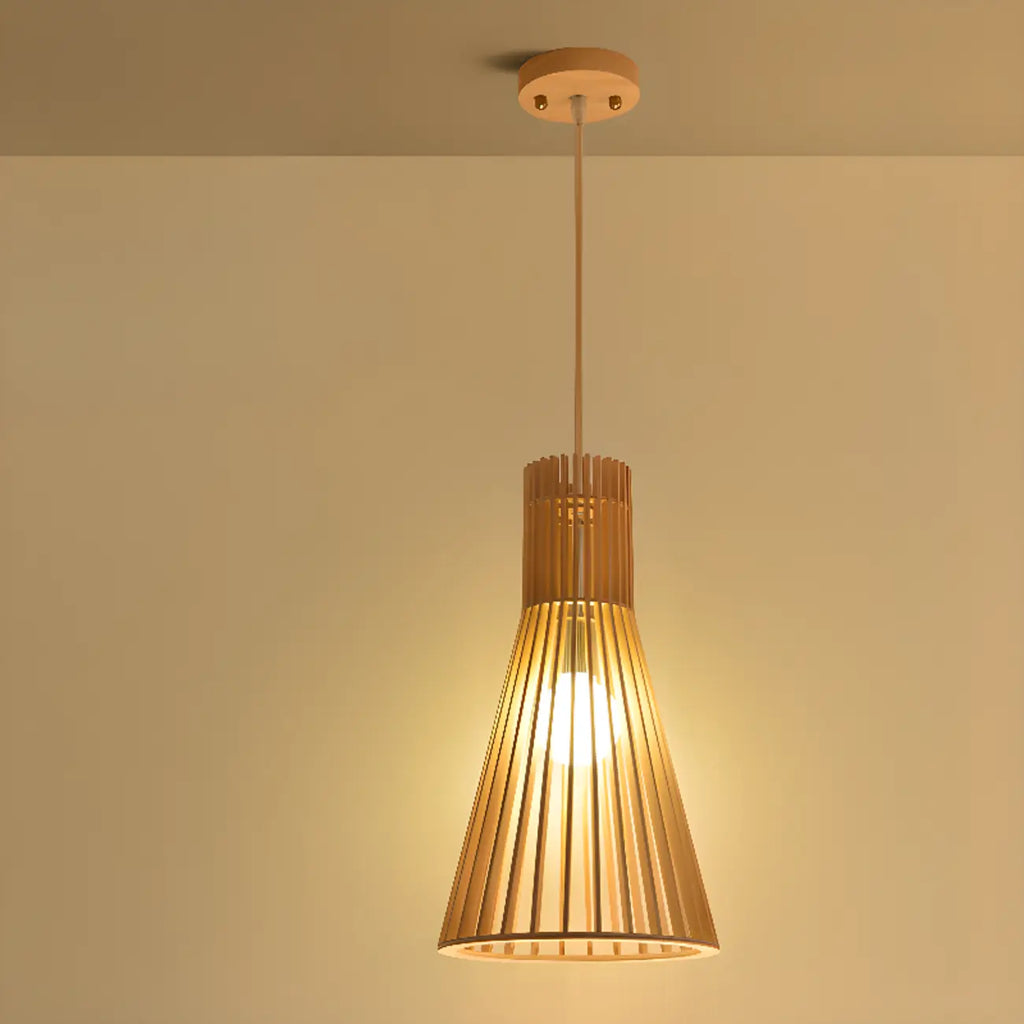 Oriental Adjustable Wood Pendant Light for Kitchen Dining