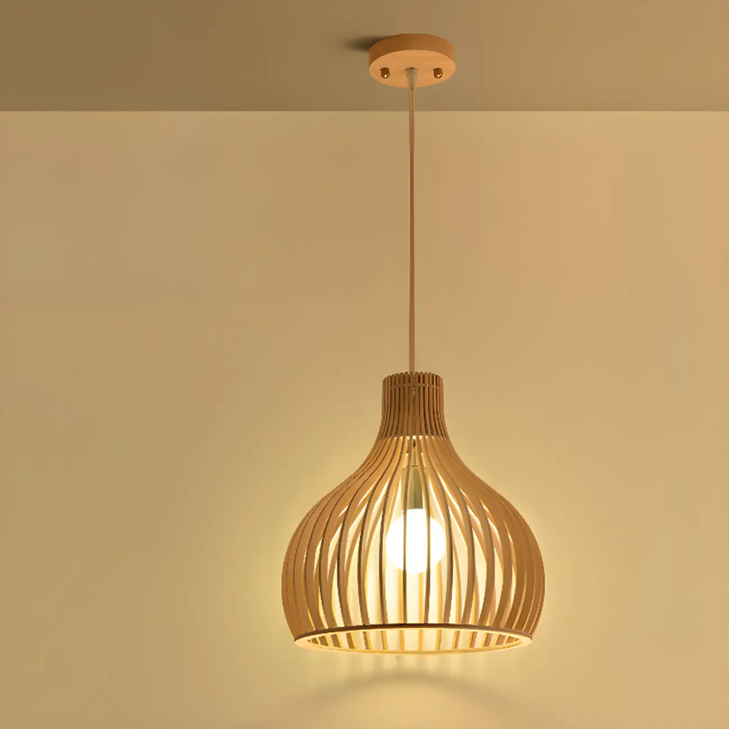 Oriental Adjustable Wood Pendant Light for Kitchen Dining