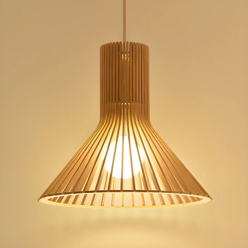 Oriental Adjustable Wood Pendant Light for Kitchen Dining